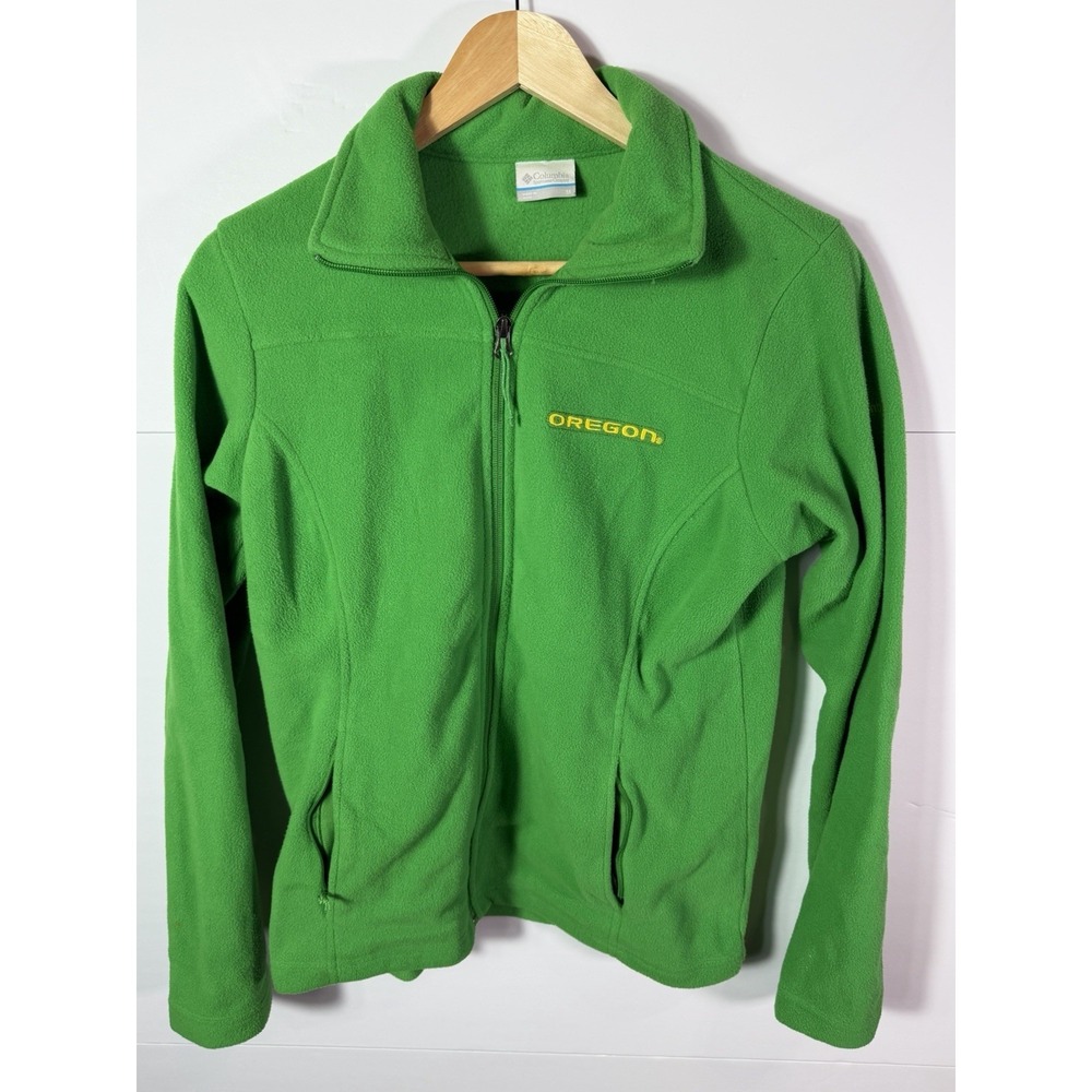 Columbia Green Fleece Jacket Womens Medium Full Zip Oregon Logo